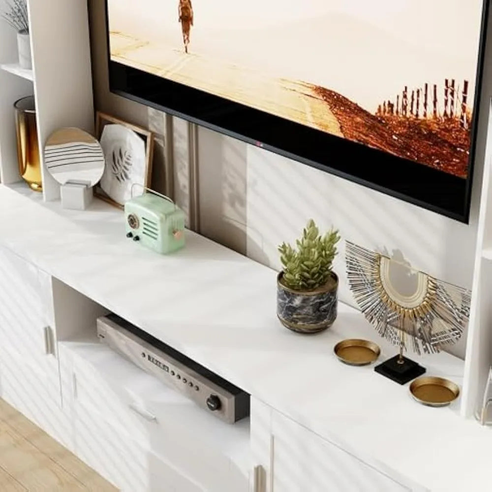 70.9" W 3-in-1 Wall Unit Entertainment Center with Bookshelves, TV Stand/ Media Console Table with 11 Shelves & Drawers
