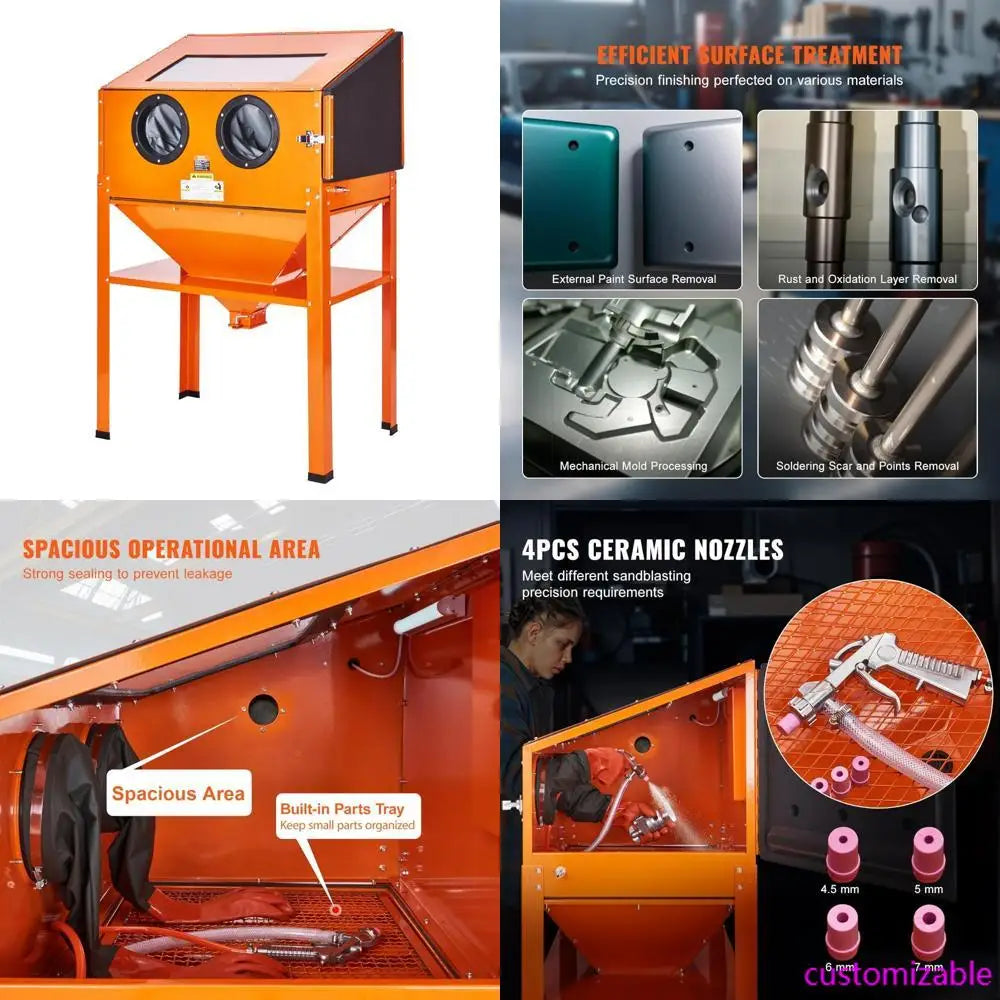 60 Gallon Heavy Duty Steel Sandblasting Cabinet, 40-120PSI Sand Blasting System with Stand and Blasting Gun