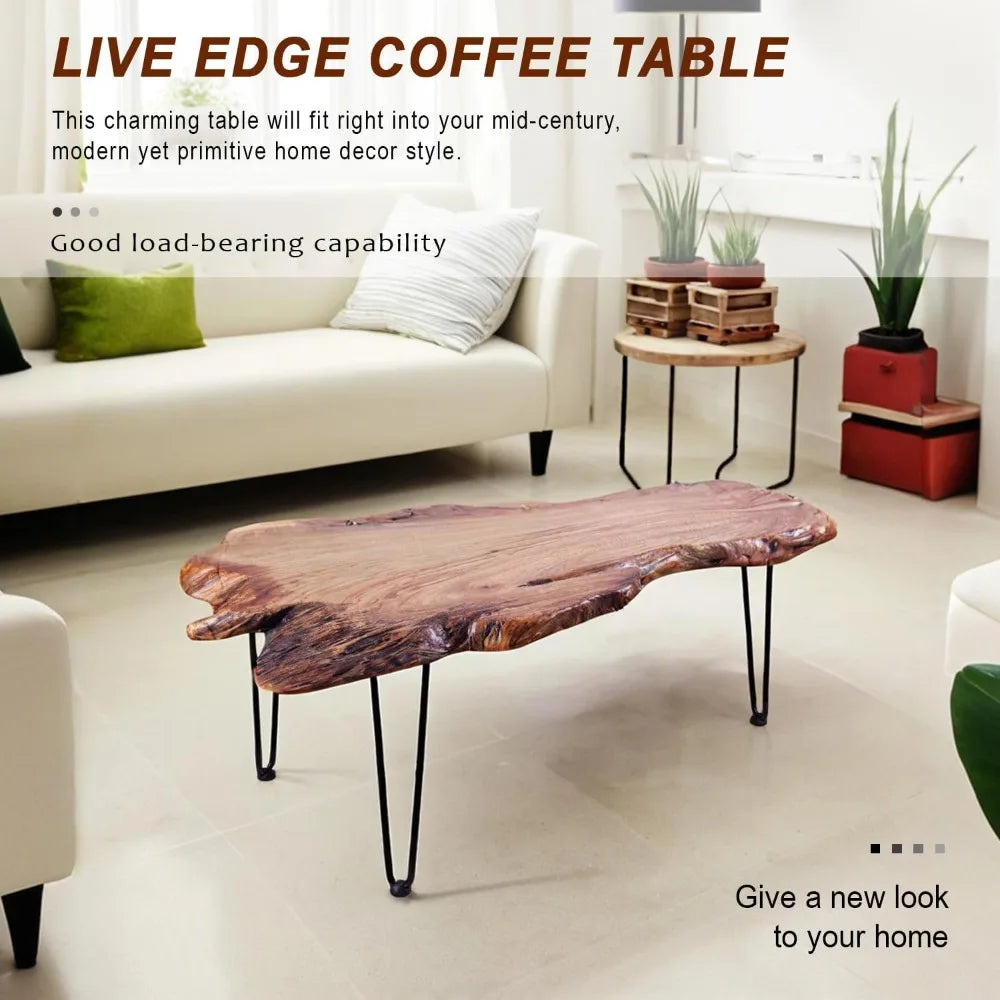 Wood Coffee Table, Unique Live Edge Coffee Table for Living Room