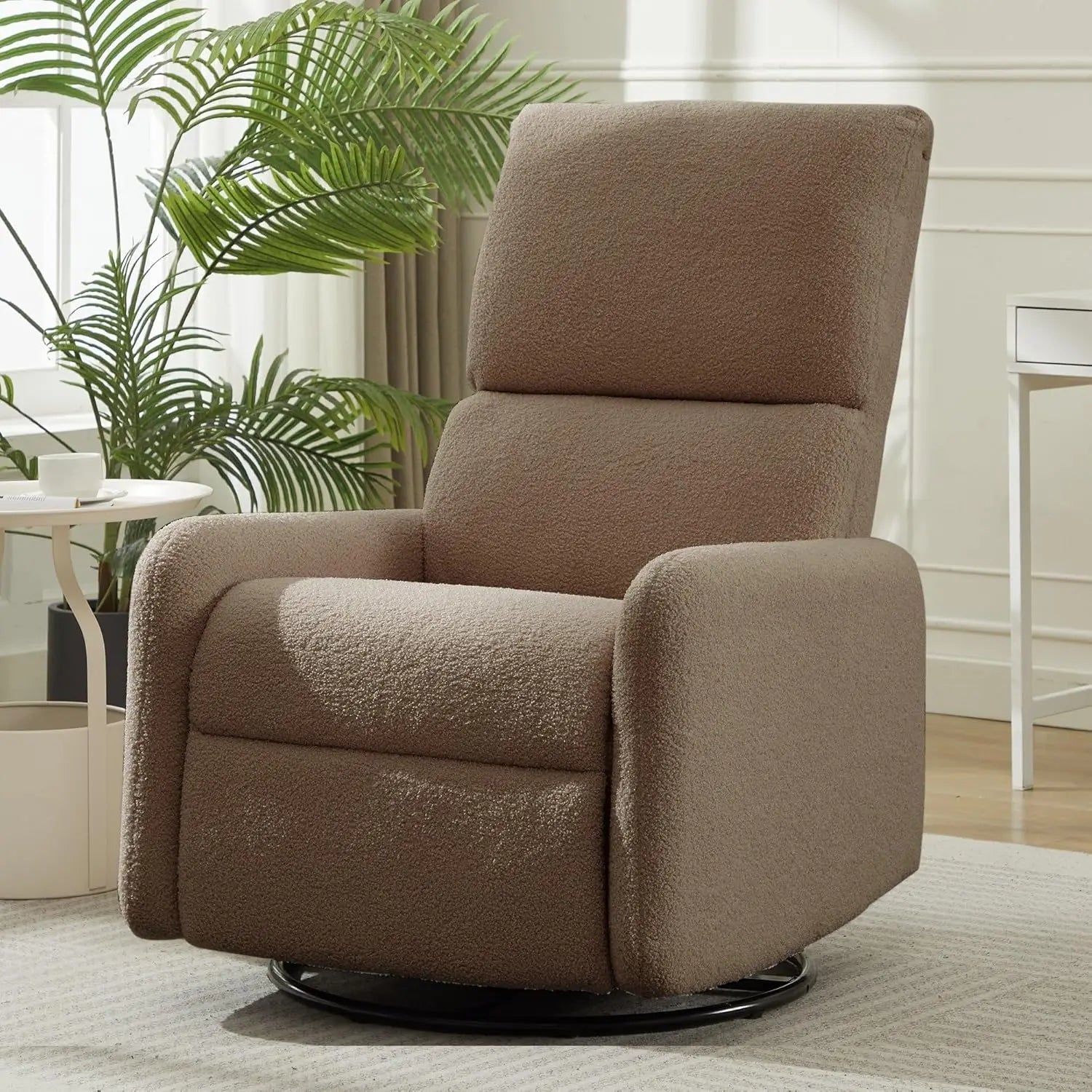 360° Swivel Glider Chair, Rocking Chair Nursery with Side Pockets, Deep Cushioned Seat, Nursery Chair with Steel Structure Base,