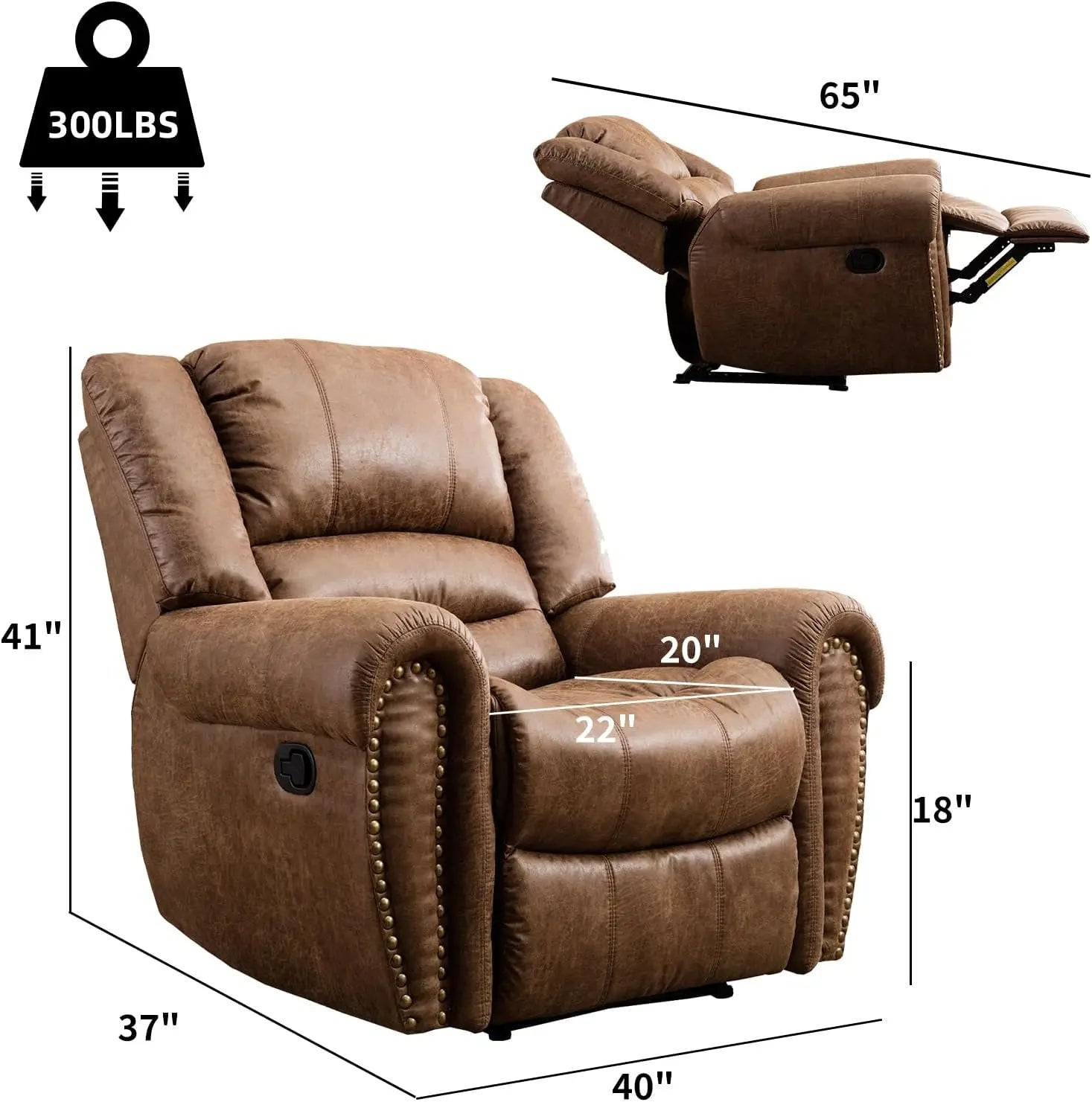 Leather Recliner Chair, Classic and Traditional Manual Recliner Chair
