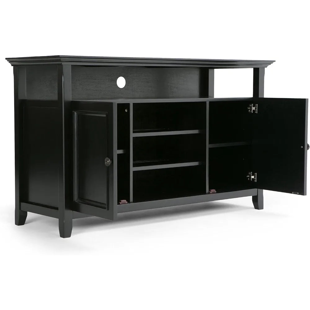 Solid Wood Universal TV Media Stand, 54 Inch Wide, Transitional, Living Room Entertainment Center, Storage Cabinet