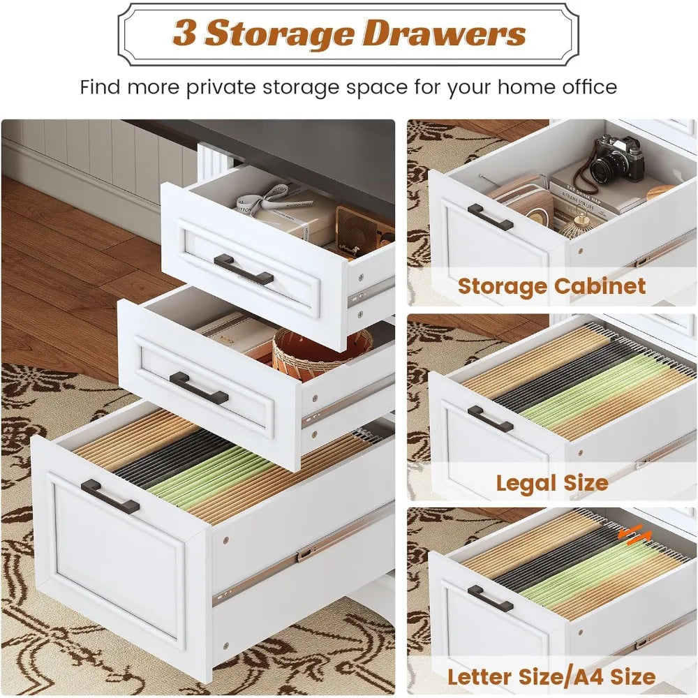 69" L-Shaped Executive Desk for Home Office with Storage and Power Outlet