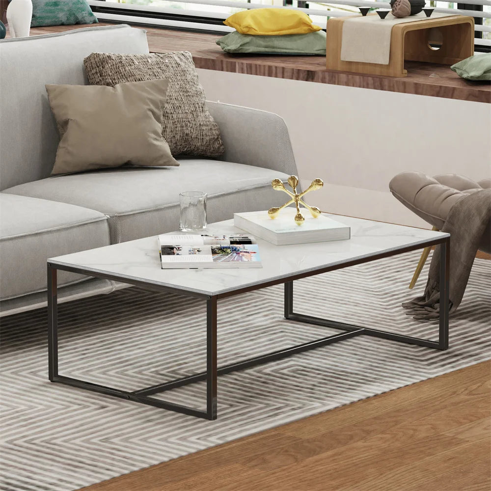 LUVODI Rectangle Living Room Coffee Table Sofa Side Table with White Black Grey Marble Tabletop
