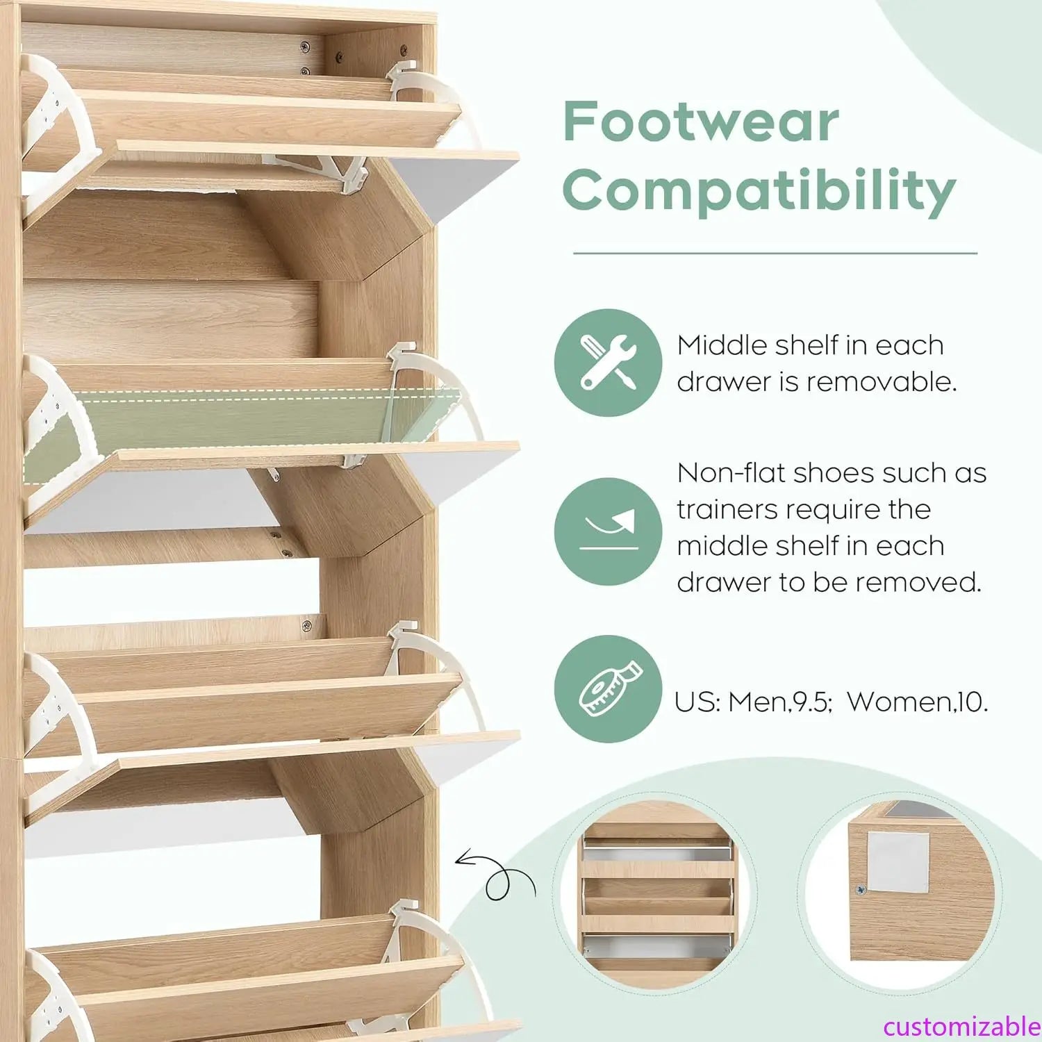 Mirror Shoe Cabinet with 5 Flip Drawers, Shoe Rack Storage Organizer, Entryway Shoe Cabinet for Front Door, Foyer, Hallway