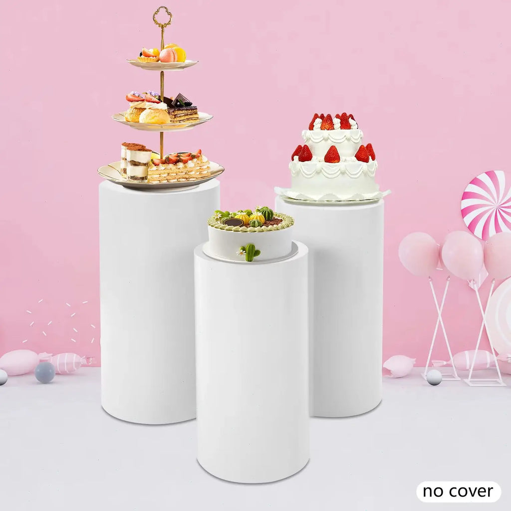 3 Pcs Cylinder Pedestal Stands Cake Cylinder Stands White Elegant Pedestal Display Rack for Parties and Events 19.68inch/21.65inch/23.62inch