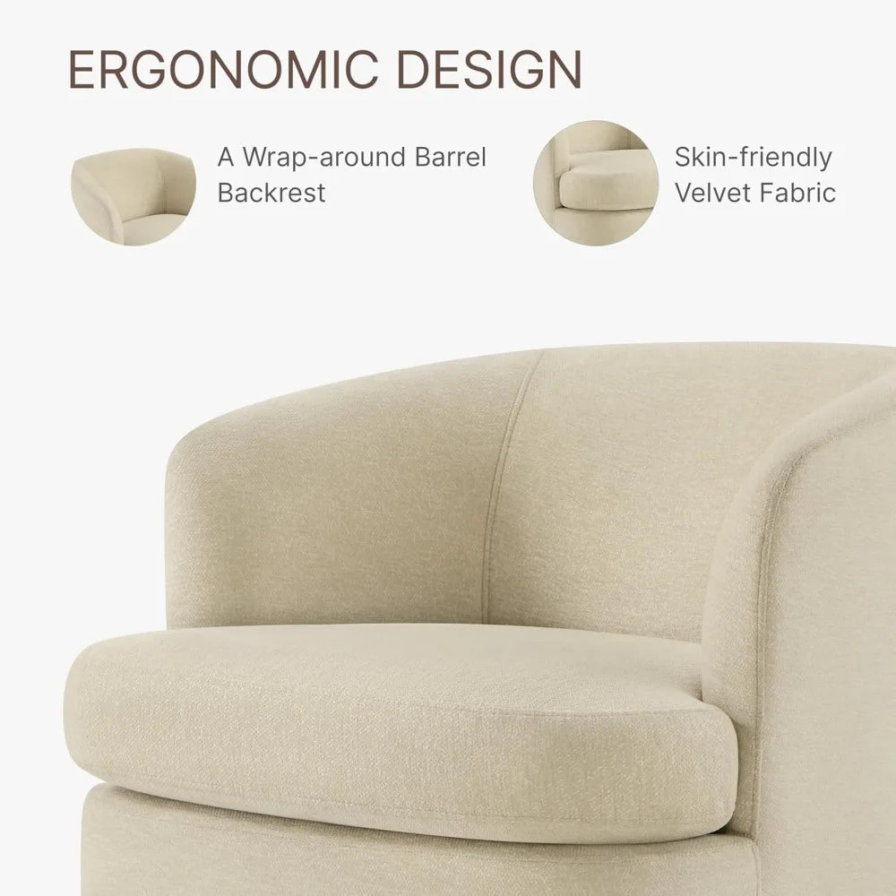 Swivel Accent Chair, Barrel Armchair with Upholstered Performance Fabric and Wood Base for Bedroom Waiting Living Room, 2 PCS