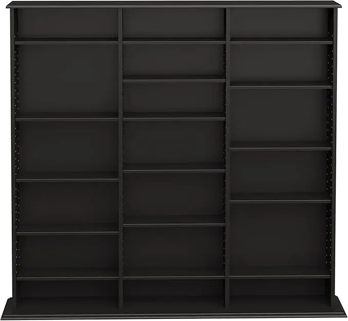 3 Column Tall Cabinet Media Storage, Triple Width Wall, Cherry/Black