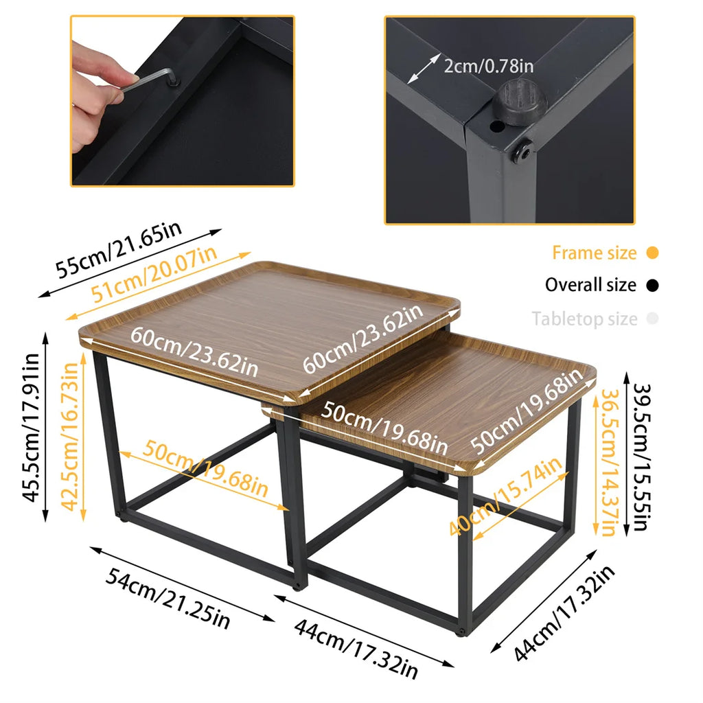Irregular Living Room Coffee Table Set Small Drop-Shaped Solid Wooden Sofa Side/ End Table 2-in1 with Triangle Legs