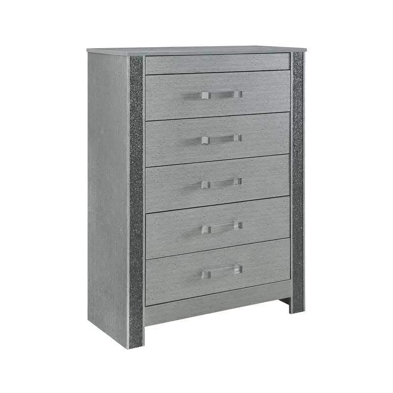 King 5PC Modern Bedroom Set - Silver Finish