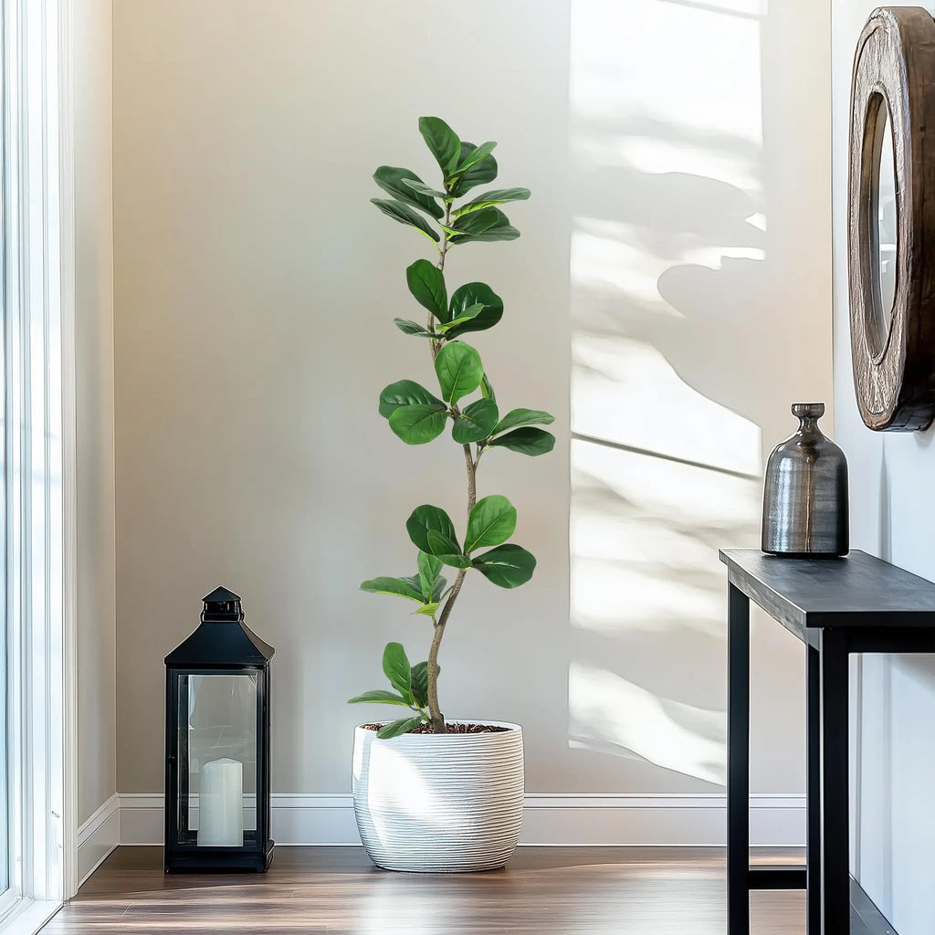 5/6/7ft Lifelike Artificial Fiddle Leaf Fig Tree, Fake Ficus Tree with Sturdy Cement Base, Indoor/ Outdoor Decor for Home/ Office/ Living Room, Ideal Housewarming Gift