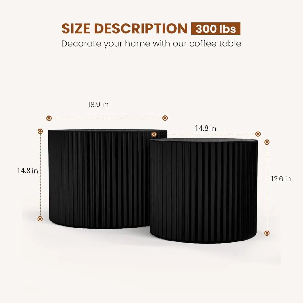 Modern Circle Nesting Coffee Table Set - Handcrafted Drum Style Tables for Living Room