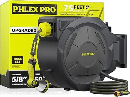 Heavy-Duty 75-Foot 5/8" Retractable Garden Hose Reel with Wall Mount and 10-Pattern Nozzle