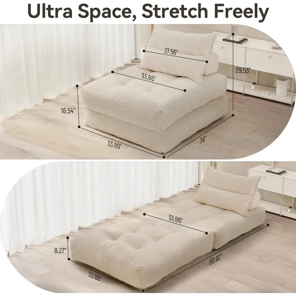 Folding Sofa Sleeper Chair for Living Room/Dorm/Office, Velvet Futon Couch, Lounge Sofa, Convertible