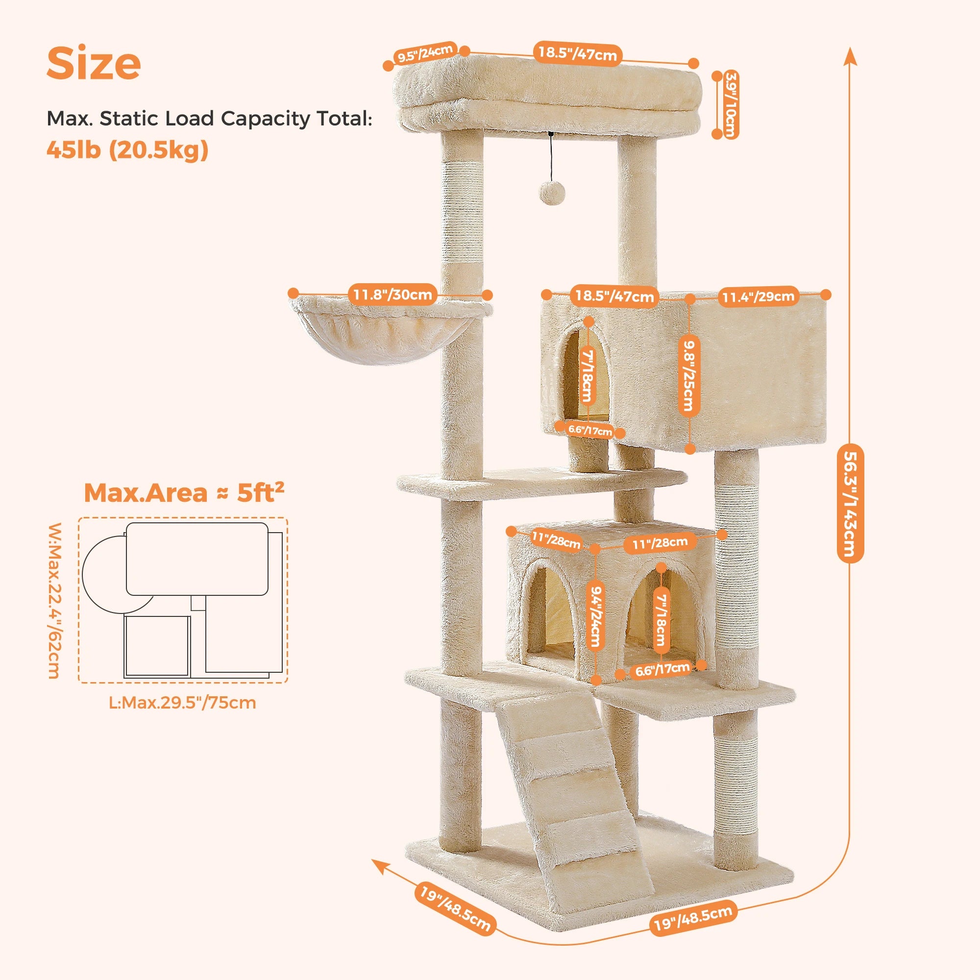 Cat Tree with Toy Cat Tower Condo for Indoor Cats/ Cat House with Padded Plush Perch Cozy Hammock and Sisal Scratching Posts