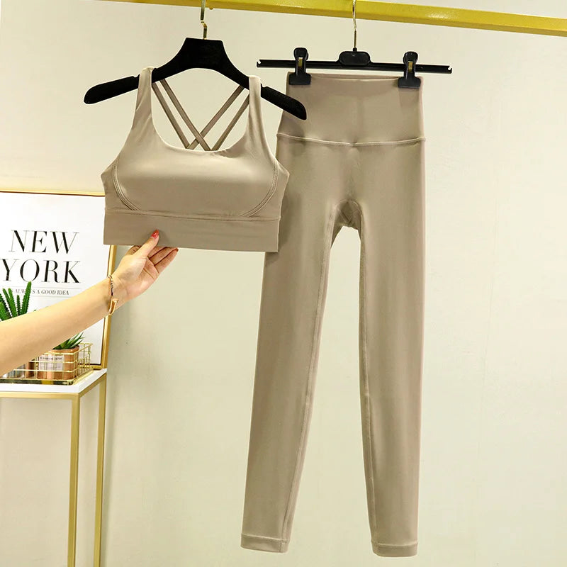 TRY TO BN Women's Tracksuit Yoga Set Fitness Leggings/ Sports Bra/ Naked Sportwear Breathable Workout Two Pieces Suit Gym Clothes