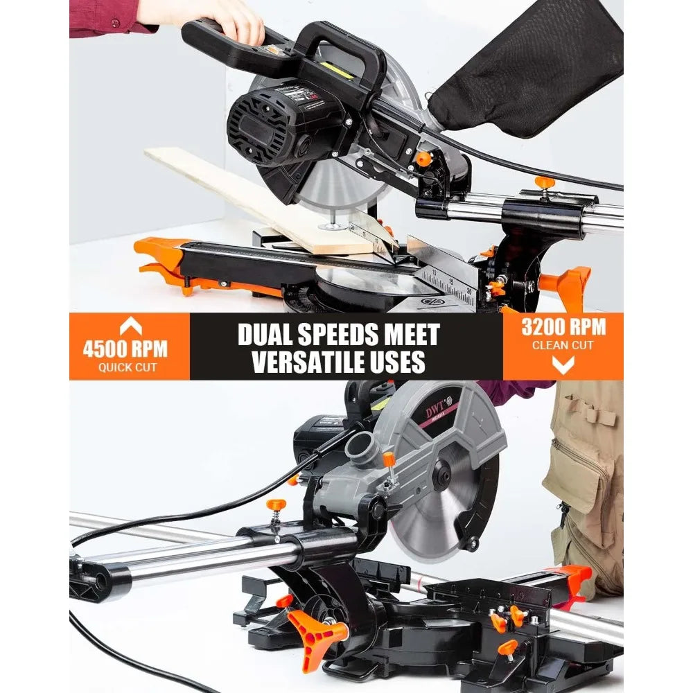 Sliding Compound Miter Saw with 3 Blades, 15A 10", Double Speed (4500 RPM & 3200 RPM), Bevel Cut (0°-45°) with Laser, Extension