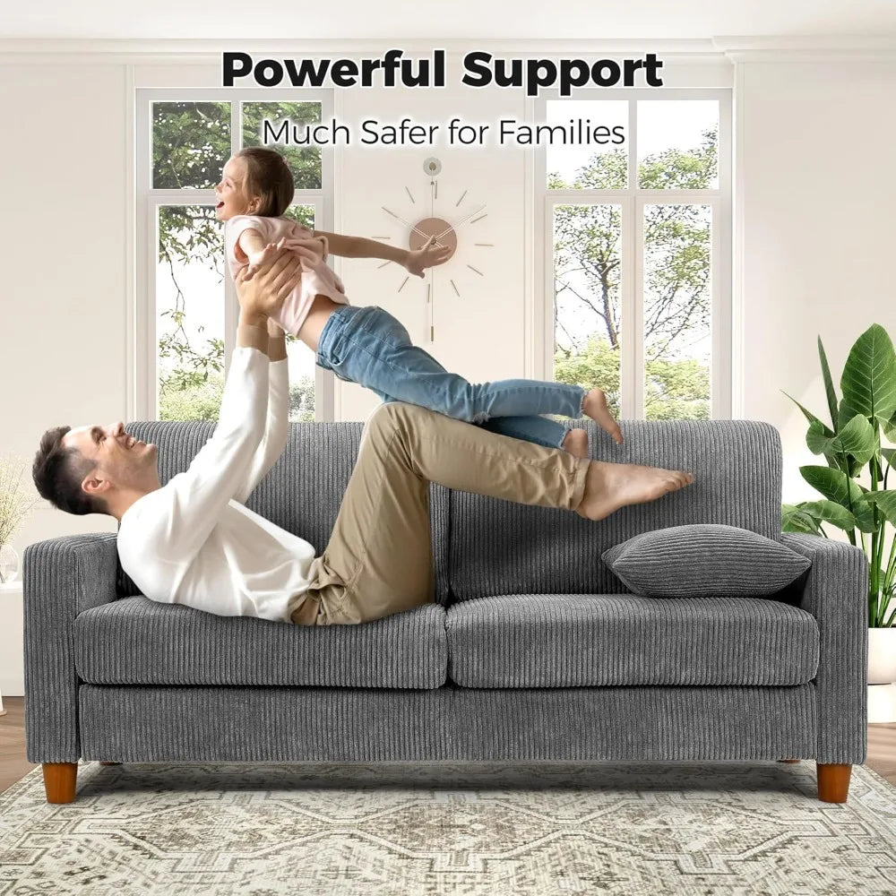 The New-70in Grey Sofa, Couches For Living Room 21" Extra Deep Seats, Comfy Corduroy Sofas For Living Room No Tool Assembly