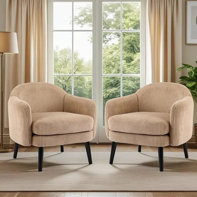 30.3" Wide Modern Barrel Accent Armchairs Set of 2 with Track Armrest, and Solid Wooden Legs