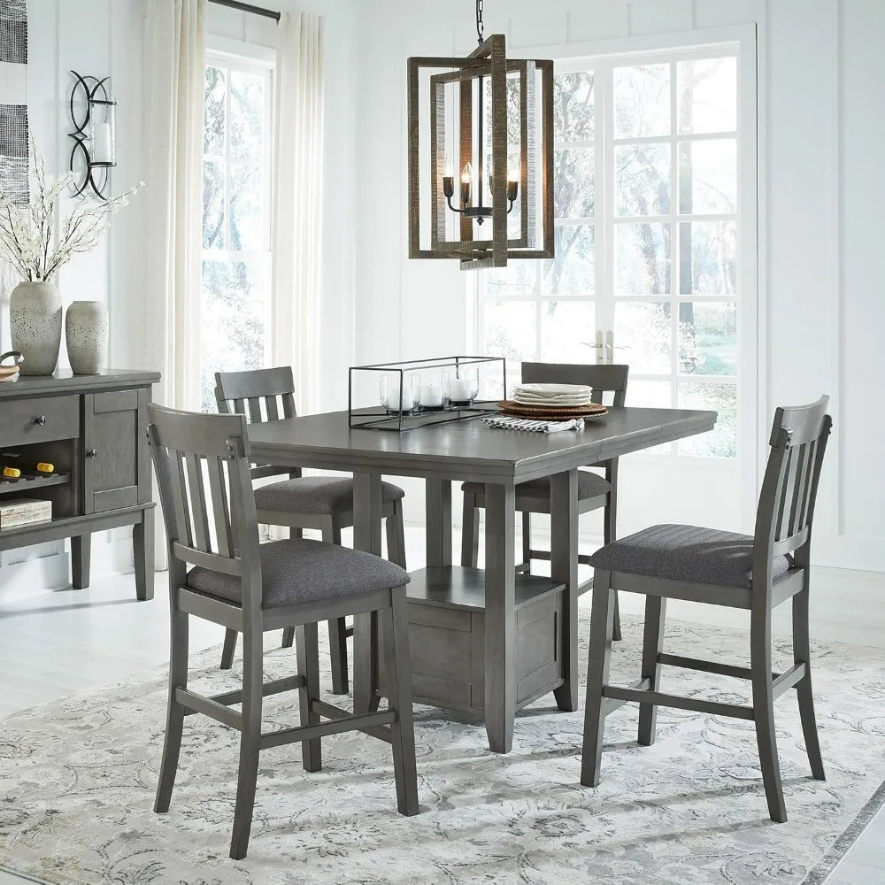 Modern Farmhouse Style Counter Height Dining Table with Extension, Dark Gray Finish