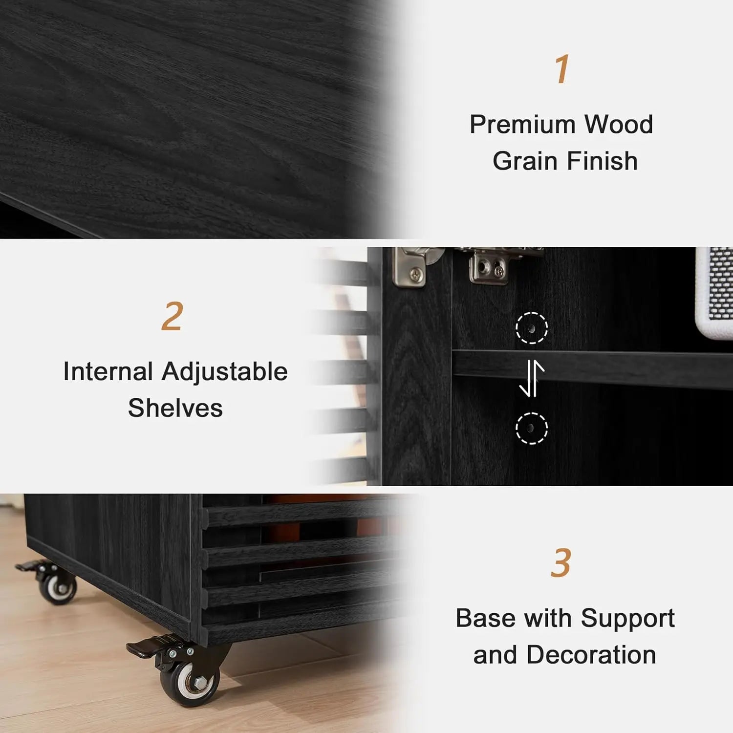Tier AV Media Cabinet & Adjustable Shelves, Modern Wooden Stereo Rack , Audio Video Stand (Black)
