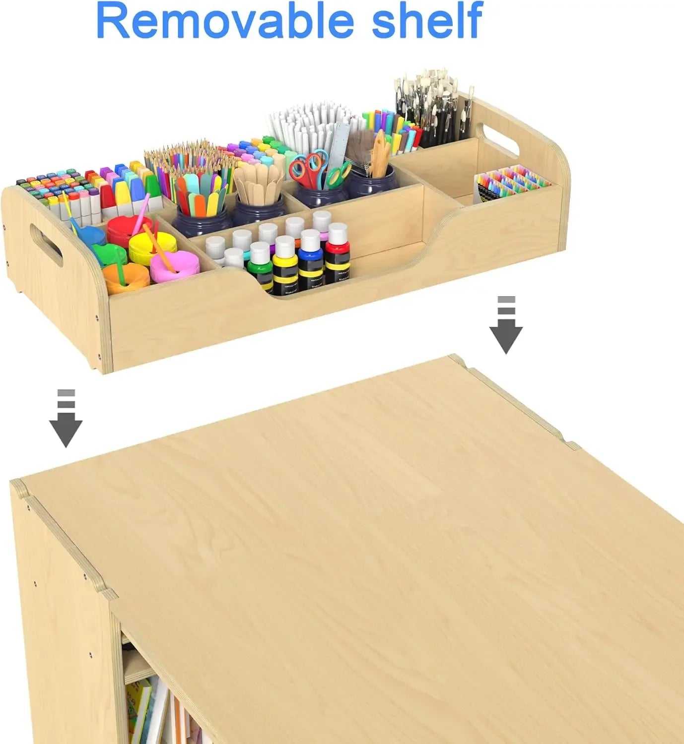 Kids Art Table and Chairs Set/ Craft Table with Large Storage Desk and Portable Art Supply Organizer for Children Ages 8-12