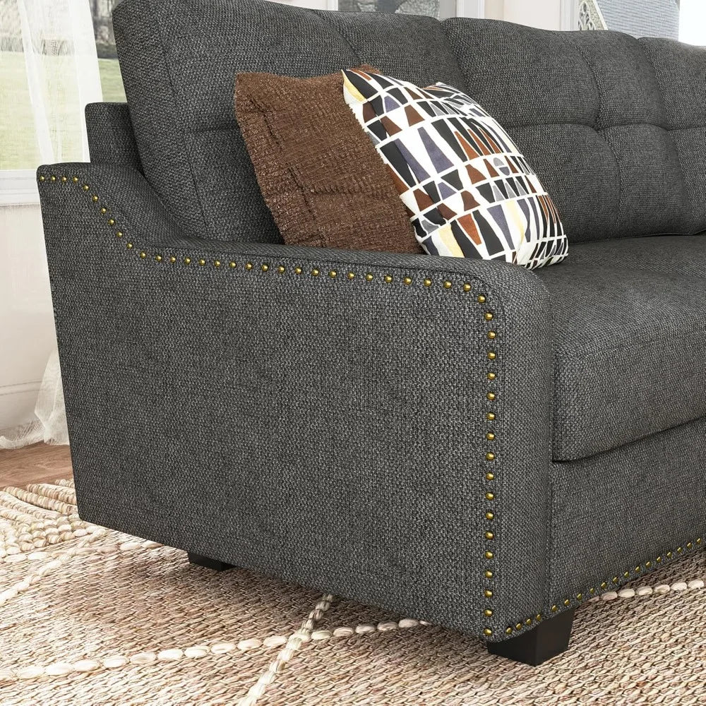 L-Shaped Reversible Sectional Sofa in Dark Grey for Small Spaces