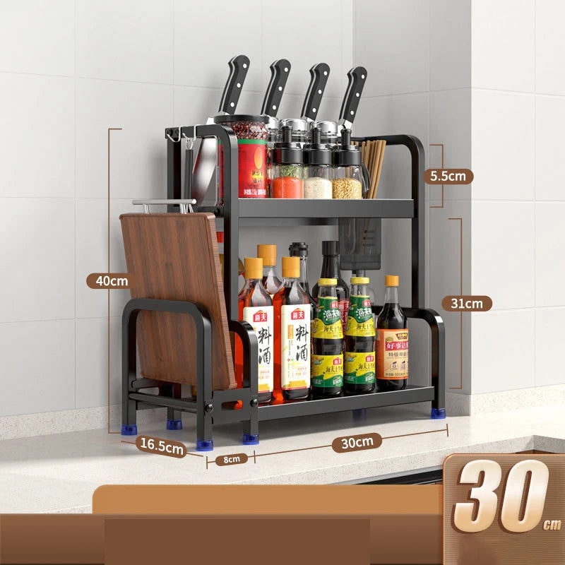 Kitchen Spice Rack Carbon Steel Thickened Seasoning Chopsticks Drying Shelf Organizer Knife Jar Organizer Household Accessories