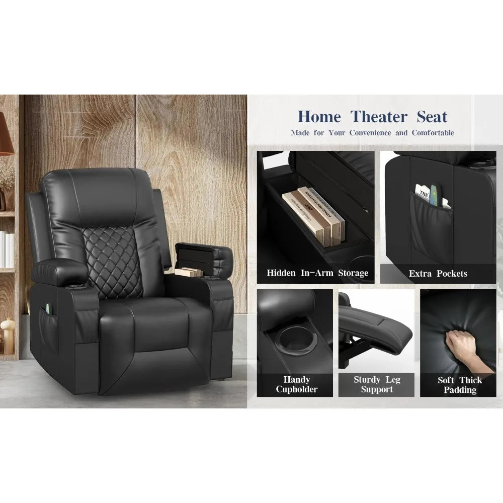 Adult Ergonomic Massage Rocker Chair with Heated Lounge, FSC certified, 360-degree Swivel Single Sofa Seat