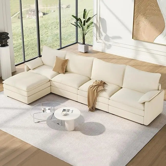 142" Cloud Couch Sectional Modular Sofa, Comfy Sectional Couch with Ottoman Deep Seat Chenille L Shaped Sofa, Modular Couches