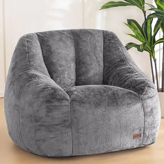 Comfy Bean Bag with Back Support, Faux Fur Chair for Adults and Kids
