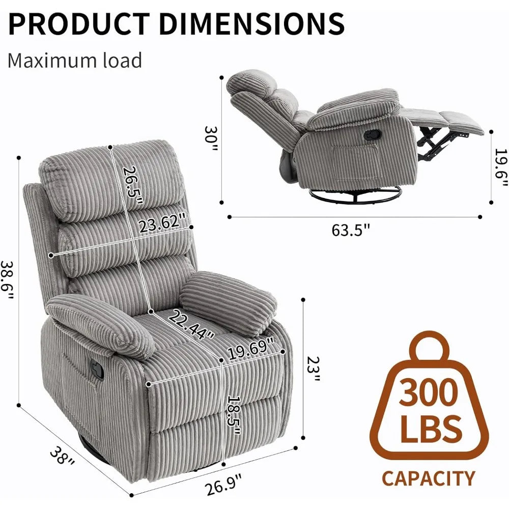 Premium Velvet 360° Swivel Rocker Recliner with Generous Footrest - High Back Gliding Chair for Nursery, Living Room & Compact Spaces