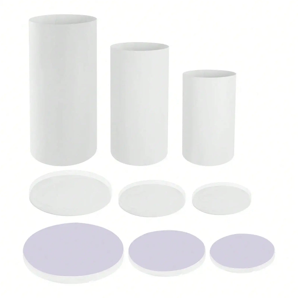 3Pcs White Cylinder Pedestal Stands Round Cylinder Pedestal Display Pillars For Wedding Party Decor