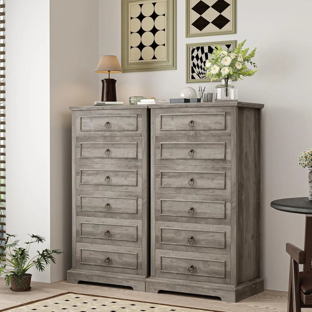 6 Drawer Dresser for Bedroom, 52" Tall Dresser, Modern Farmhouse Vertical Chest of Drawers for Bedroom