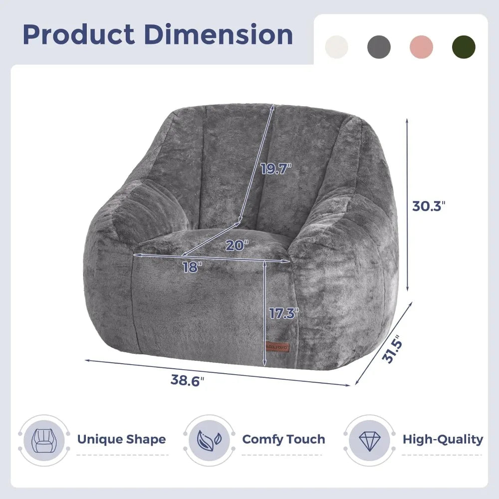 Comfy Bean Bag with Back Support, Faux Fur Chair for Adults and Kids