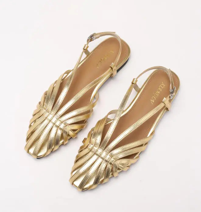 Narrow Band Women Flat Sandals Large Size Designer Brand Banquet Wedding Shoes Summer Hollow Beach Gladiator Sandals