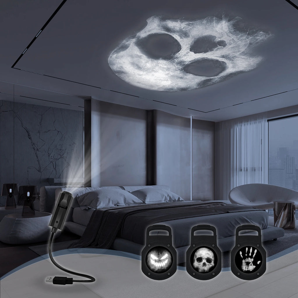 Skull Projection Lamp, 1+3 Switchable Pattern Design, LED Night Light, Suitable for Room/ Wall Ceiling Decoration, Halloween Gift