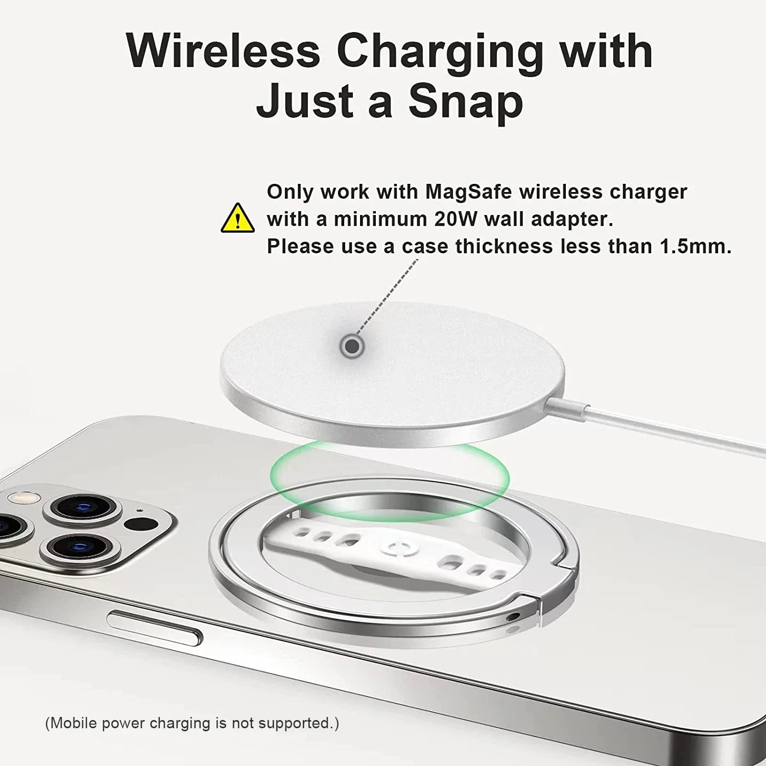 EWA Magnetic Phone Grip and Stand with Silicone Finger Strap for Magsafe Ring Holder Only for iPhone 13 12 Pro/Pro Max/Mini