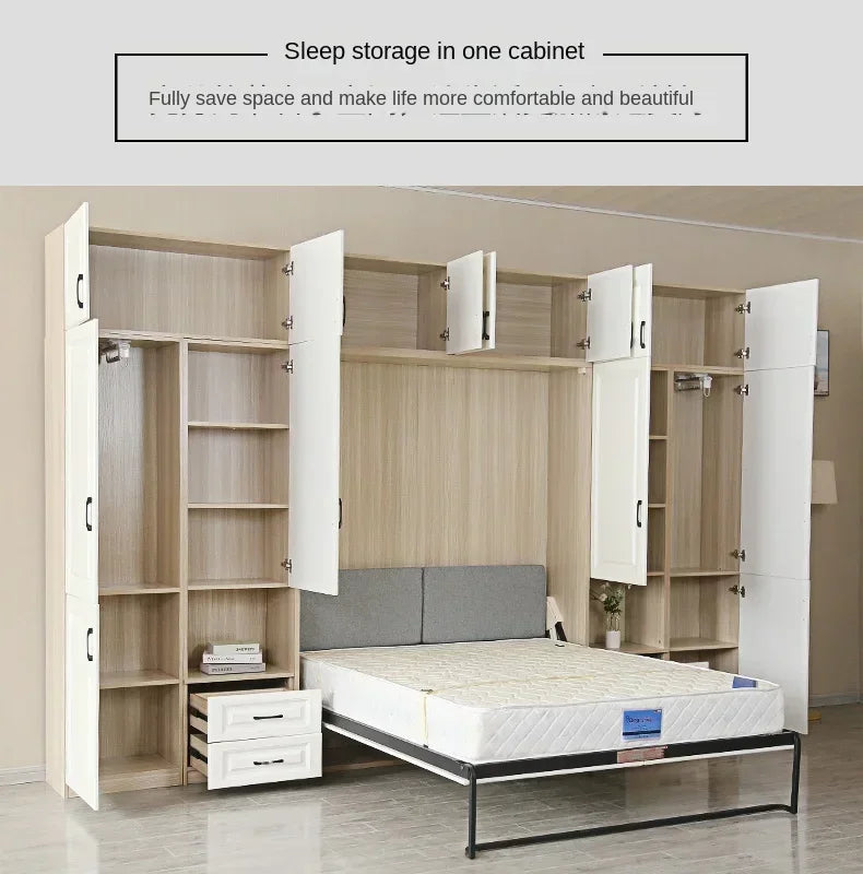 Invisible Multifunctional Wardrobe Integrated Folding Bed, Combination Study Room/ Bedroom/ Hidden Wall Cabinet Bed / Bedroom Set