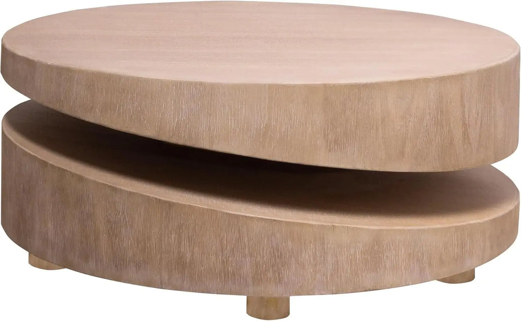 Round Coffee Table For Living Room, Accent Wood Center Table, Natural