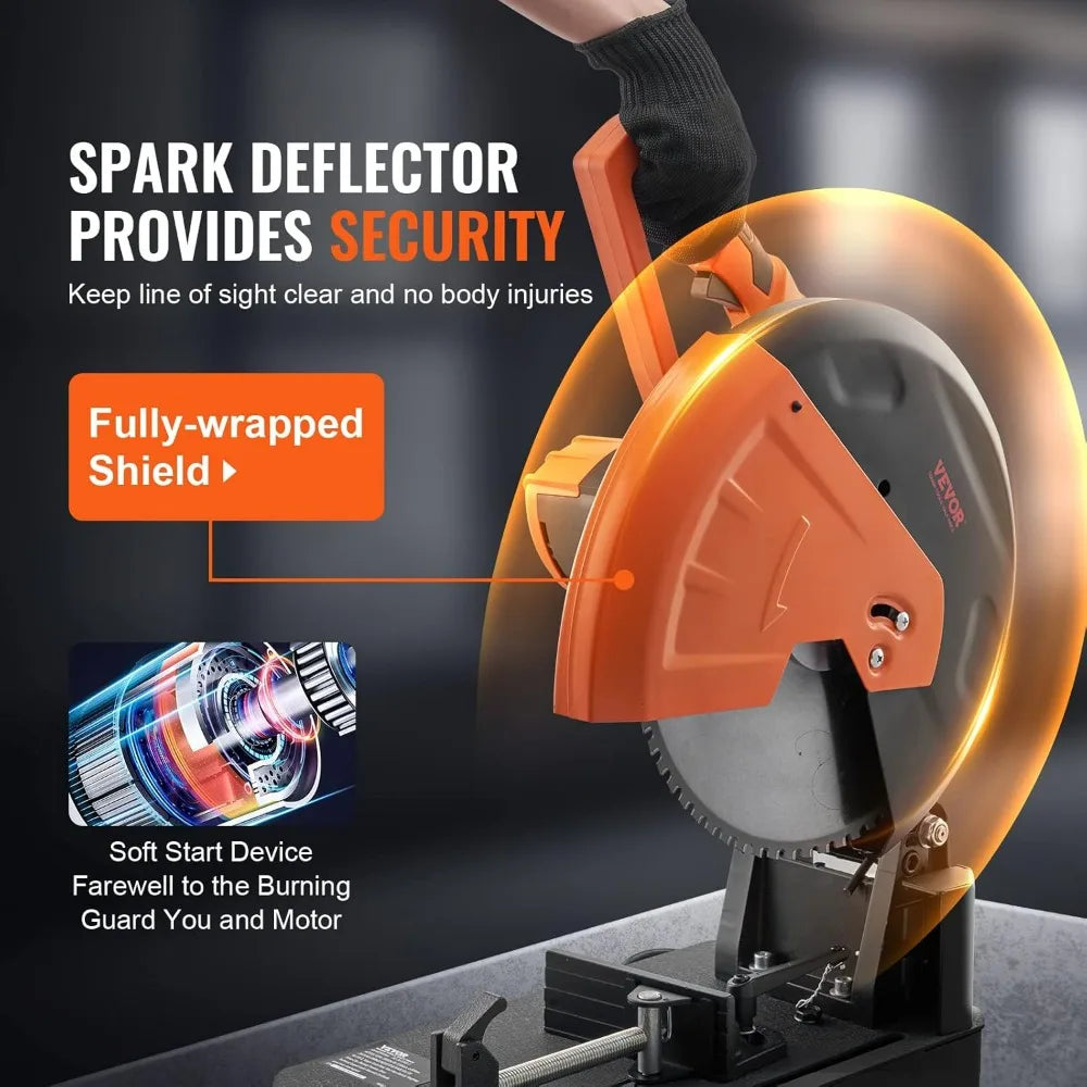 14- 355mm Blade Diameter VEVOR Chop Saw, 2800W 1200RPM Steel Cutting Machine, Adjustable 0-45° Dry Cut Chop Saw for Metal