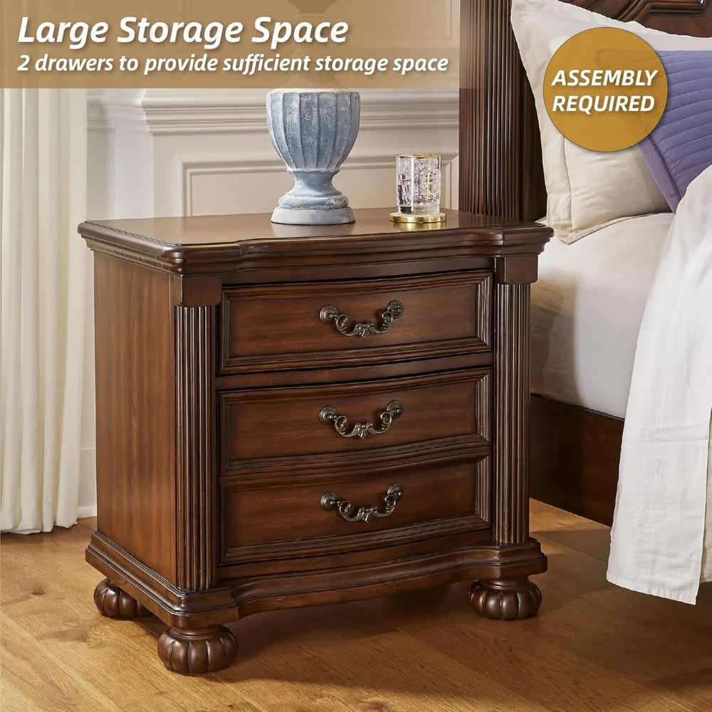 Classic Nightstand with 2 Drawers, 28 High, Dark Brown