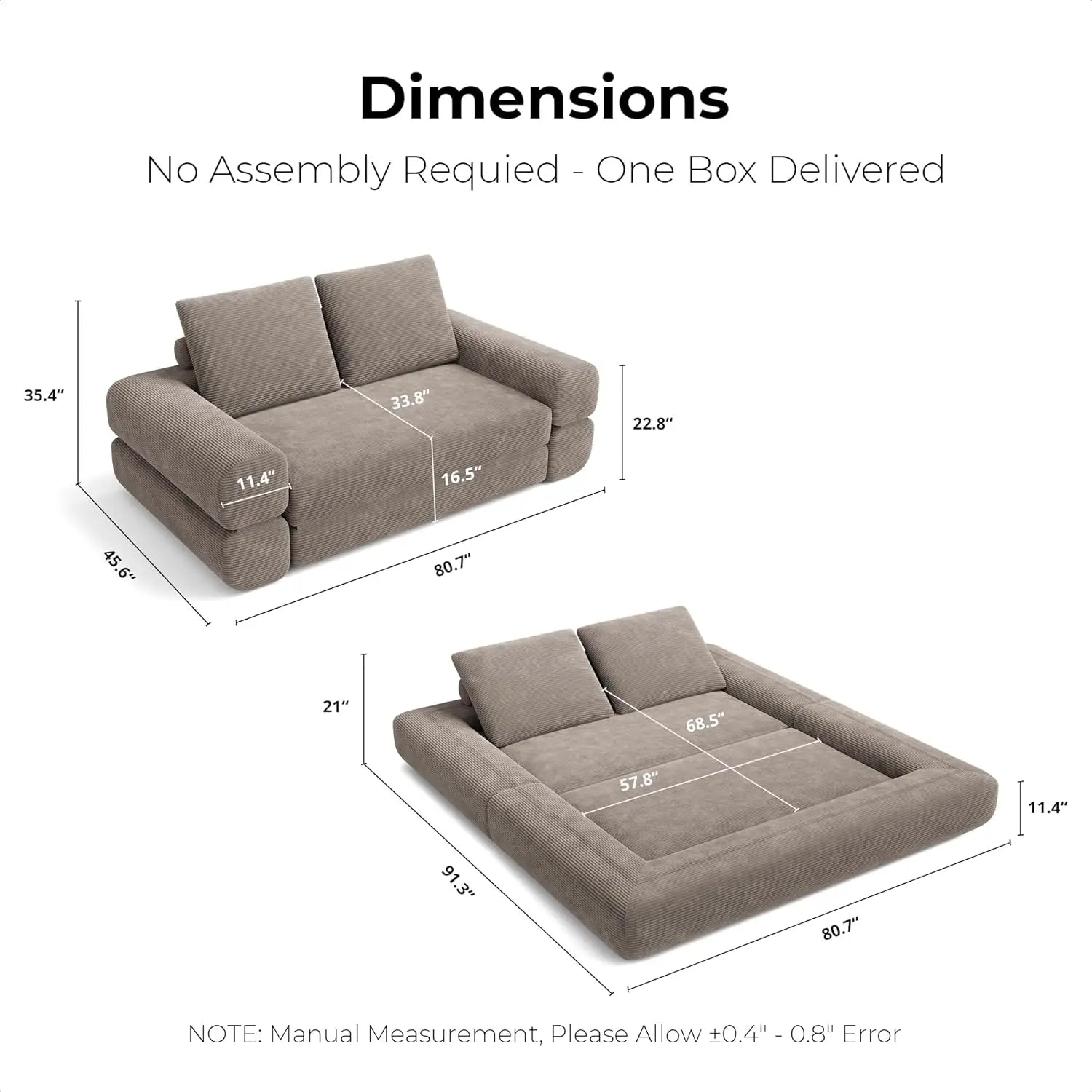 Convertible Sleeper Sofa Bed Floor Sofa 3-in-1 No Assembly, Foldable Mattress with Corduroy Upholstery Green, Dark Grey