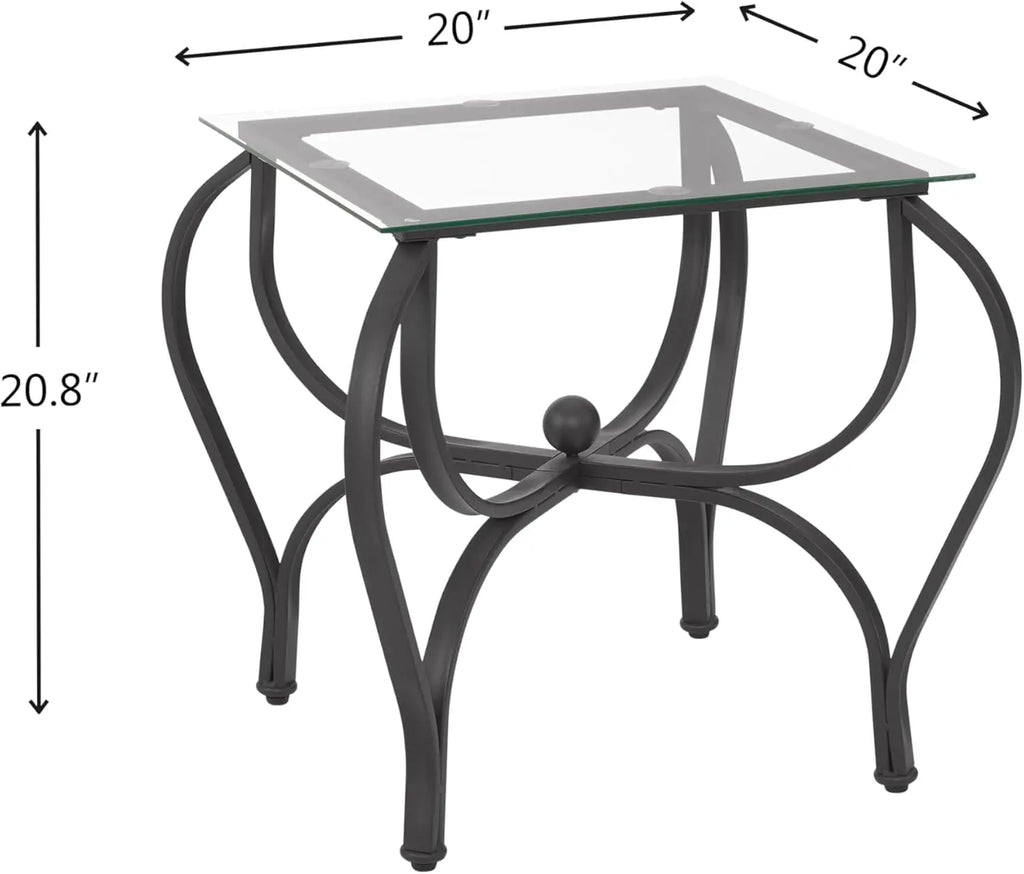 3-Piece Coffee Table Set, Tempered Glass Surface Living Room Sets, Coffee Table & 2 End Side Table, Metal Frame