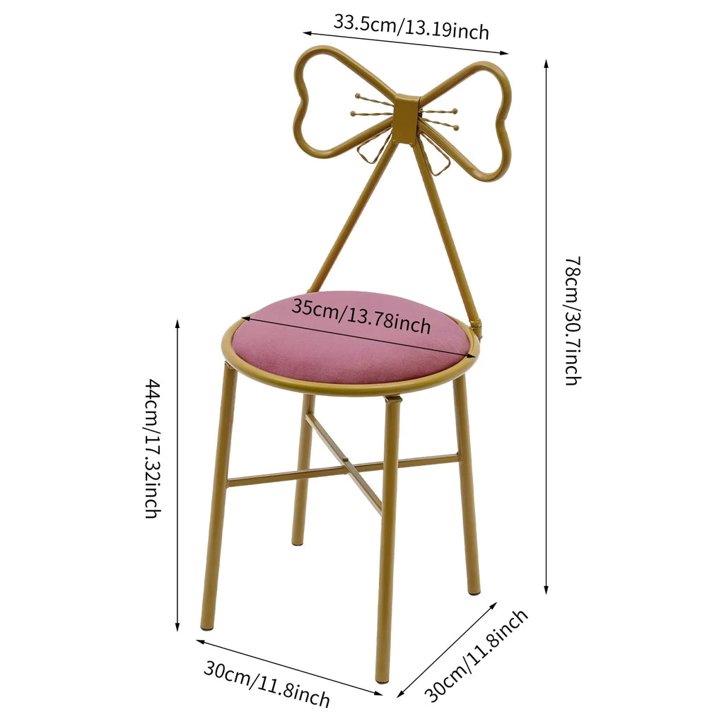 Deep Pink Makeup and Dressing Chair with Bow Shaped Backrest for Restaurants, Nail Salons/Parties