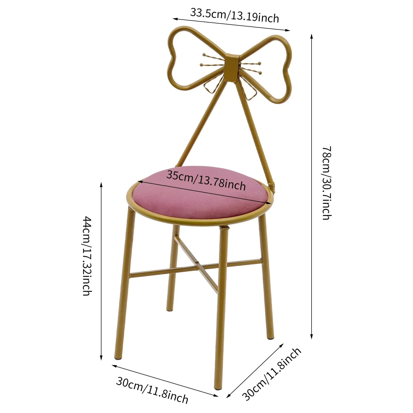 Deep Pink Makeup and Dressing Chair with Bow Shaped Backrest for Restaurants, Nail Salons/Parties