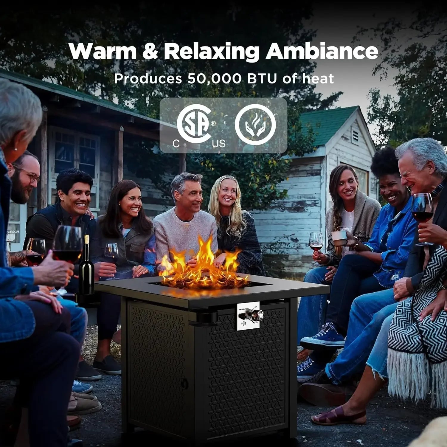 Customizable- Fire Pits 32" Outdoor  Fire Pit, 50,000 BTU Steel Fire Table With Lid And Lava Rock, Add Warmth