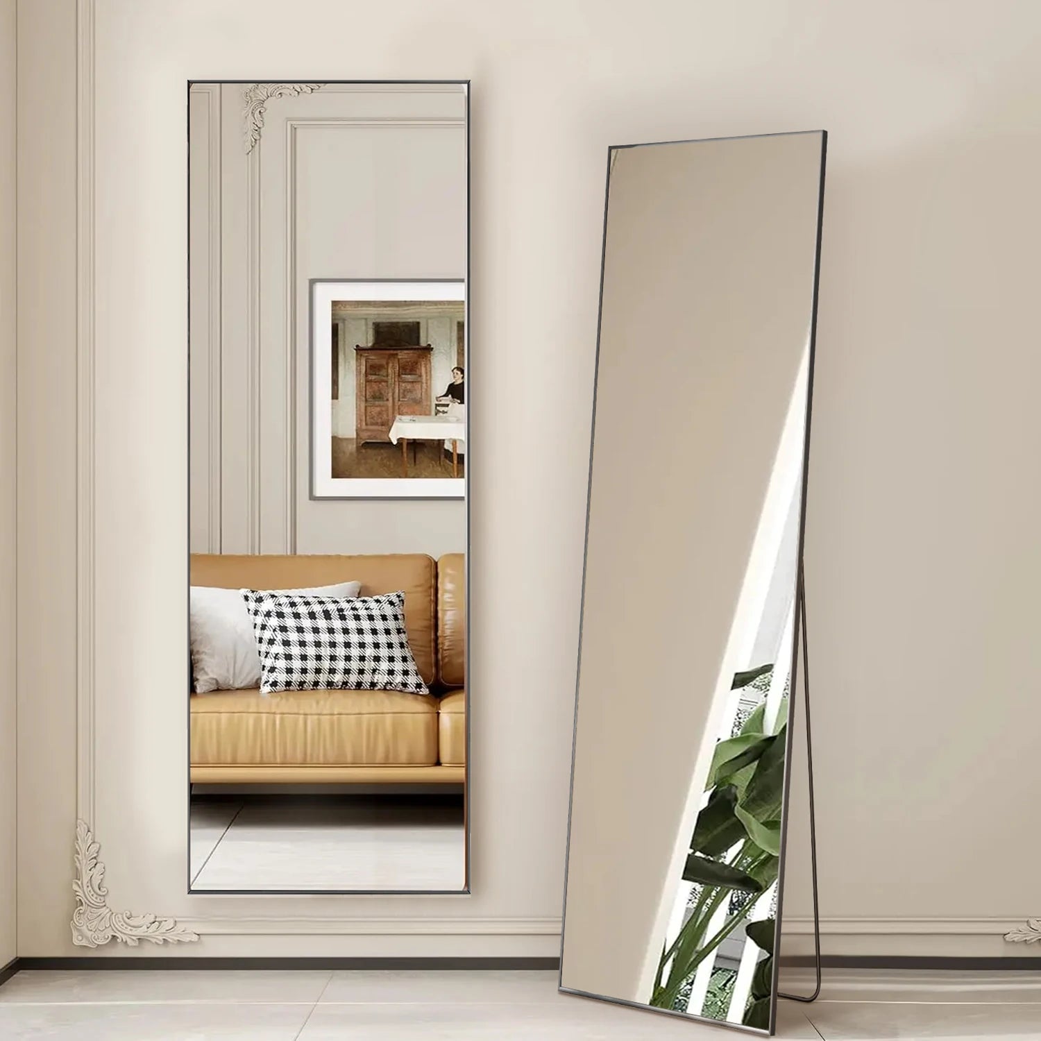 Full Length Mirror with Stand 59"x16" Floor Mirror with Aluminum Alloy Frame Body Wall-Mounted Mirrors For Bedroom/ Bathroom