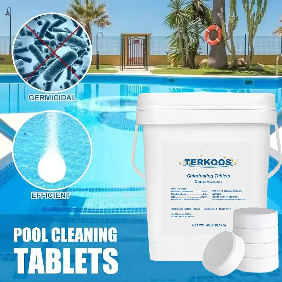 40LB Chlorine Tablets For Swimming Pools, Swimming Pool Water Purifier Dose Tablet Chlorine, Stabilized Chlorine Tablets