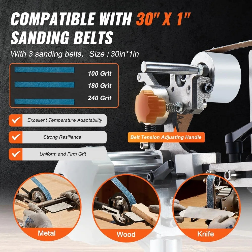 Variable Speed Belt Grinder Sander, 30x1-Inch Polisher with VFD, 550W Metalworking Machine for Knife Making & Wood Sanding